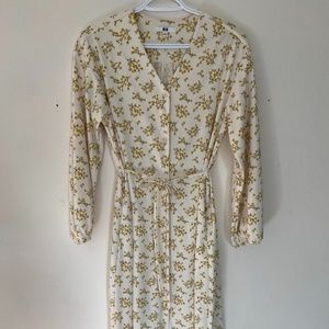 Uniqlo Floral Button Tie Waist Midi Dress